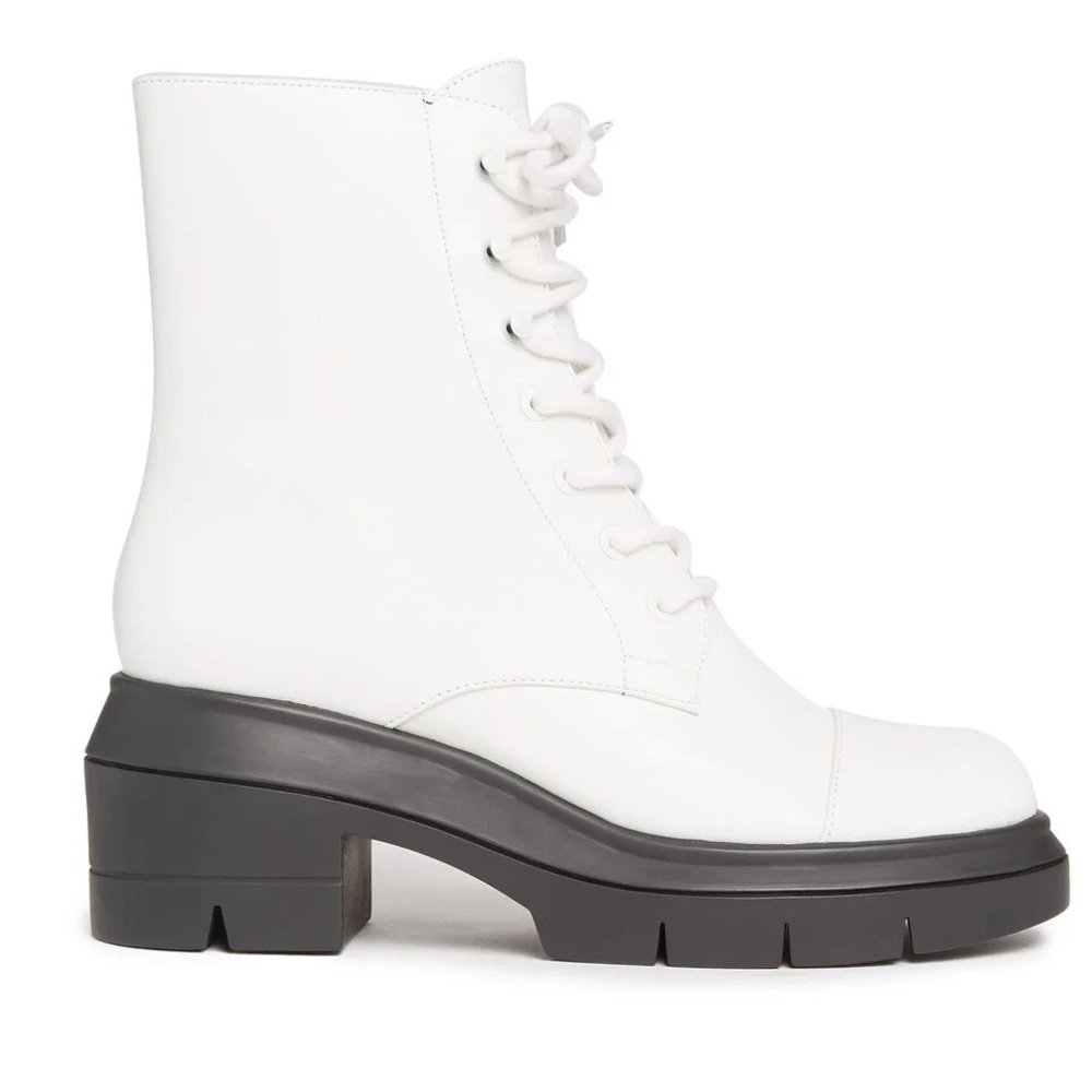 Stuart Weitzman Nisha White Lace-Up Boots Size 8.5 C NIB